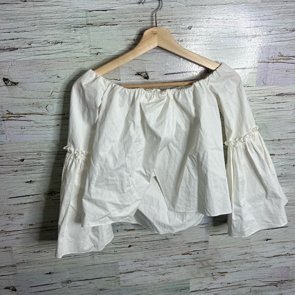 Zara White Smocked Bell Sleeve Blouse - Picture 9 of 9